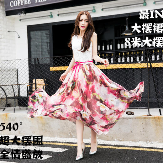 YL-YS1050夏新款半身长裙高腰大摆裙雪纺印花拖地长裙仙女裙WY 商品图3