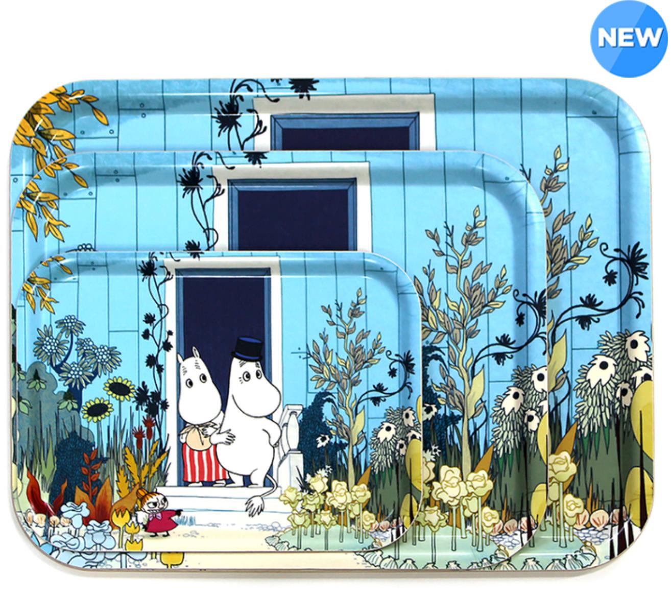 OPTO Moomin Tray 3P Set632171河马卡通实木餐盘三件套天蓝/酒红JPY带授权招加盟代理
