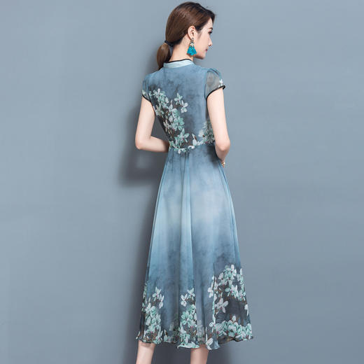 YL-RE1163新夏款修身印花复古连衣裙立领显瘦雪纺长裙大摆WY 商品图5