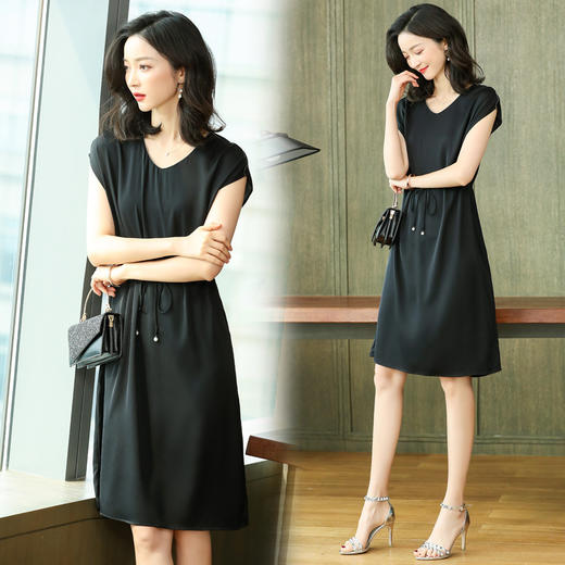 上海旗袍厂ASE-2251气质时尚系带真丝连衣裙 商品图1