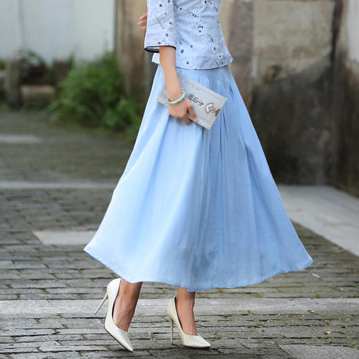 JT-9092新款春夏时尚文艺风复古高腰棉麻半身裙 商品图2