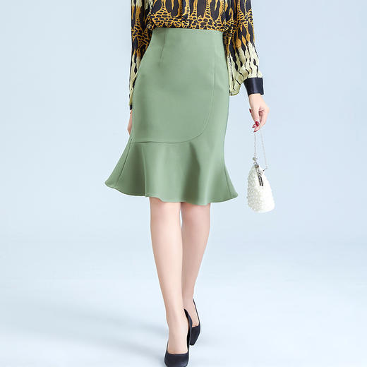 HYMY-20-024春季新款纯色微弹荷叶边鱼尾裙 商品图2