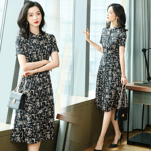 上海旗袍厂ASE-2263简约印花气质真丝连衣裙 商品图2