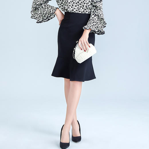 HYMY-20-024春季新款纯色微弹荷叶边鱼尾裙 商品图1