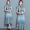 YL-RE1163新夏款修身印花复古连衣裙立领显瘦雪纺长裙大摆WY 商品缩略图0