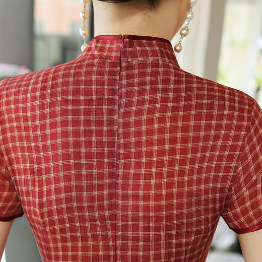 MQ-18Q327夏新款弹力格子中长款民国风改良旗袍YY 商品图4