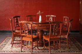缅甸花梨吉祥如意红木圆餐桌餐椅九件套（运费到付）
