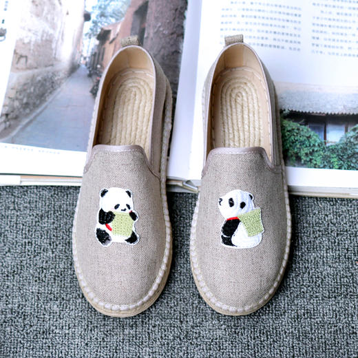 【买麻鞋，雅路人】防脚臭，千层底亚麻布鞋国宝熊猫透气百搭透气女鞋布鞋1810-10W熊猫款 商品图1