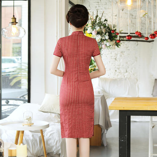 MQ-18Q327夏新款弹力格子中长款民国风改良旗袍YY 商品图2