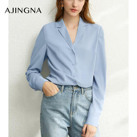 极简设计感小众V领雪纺衬衫长袖衬衣A25X202165