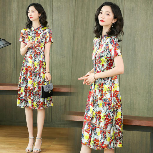 上海旗袍厂ASE-2263简约印花气质真丝连衣裙 商品图0