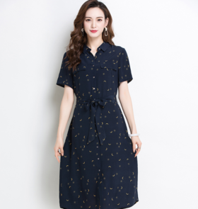 QY YS20627 新款大码印花真丝桑蚕丝连衣裙
