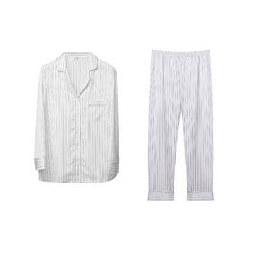 纺丝睡衣套装女条纹开衫翻领休闲长袖长裤家居服JJTY563