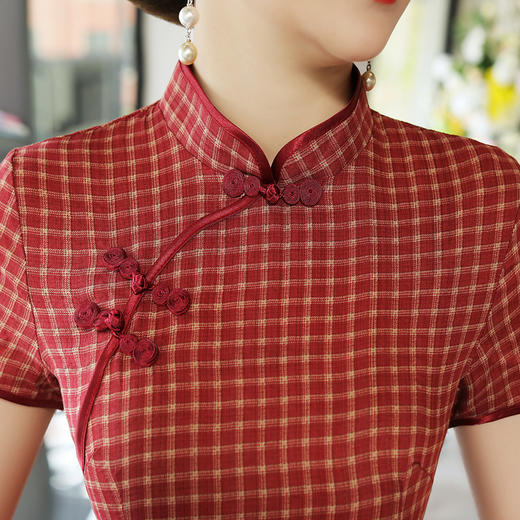 MQ-18Q327夏新款弹力格子中长款民国风改良旗袍YY 商品图3