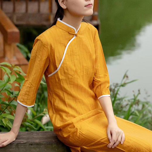 岐氏姐妹 新中式丝麻连衣裙领口手工盘扣斜襟棉麻连衣裙20-86DA499 商品图0