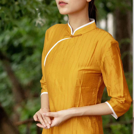 岐氏姐妹 新中式丝麻连衣裙领口手工盘扣斜襟棉麻连衣裙20-86DA499 商品图1