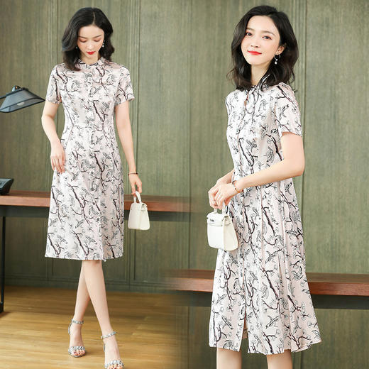 上海旗袍厂ASE-2263简约印花气质真丝连衣裙 商品图1