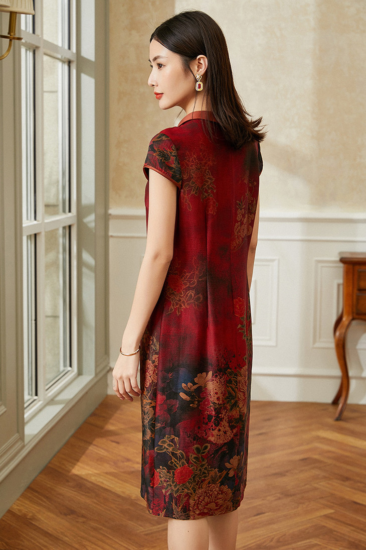 xnb105香云纱桑蚕丝盘扣改良旗袍真丝裙