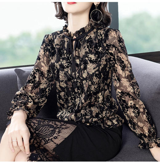 DD-260春洋气百搭长袖时尚宽松女土碎花雪纺衬衫 商品图0