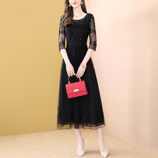 SX-51660春季新款黑色网纱刺绣连衣裙 商品图2
