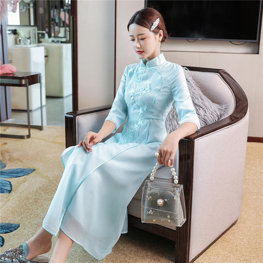 QZYC-2003新品复古文艺中国风连衣裙女装改良旗袍长款气质茶服WY 商品图3