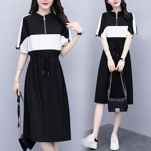DD-7057夏大码女装新款撞色V领休闲气质收腰显瘦连衣裙 商品图3