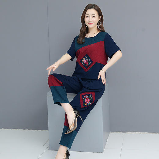 MQ-TZ212夏季大码宽松复古刺绣阔腿裤时尚棉麻两件套YY 商品图2