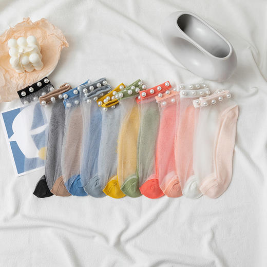 （热销推荐——韩版休闲珍珠女袜）女士夏季薄款珍珠花边玻璃卡丝袜，新品短筒船袜ins仙女袜WY 商品图7