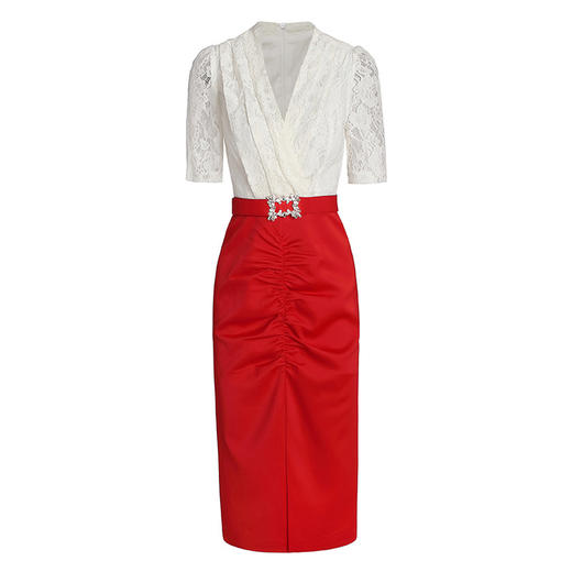 ZL-M1015名媛气质夏装新款蕾丝褶皱收腰显瘦礼服 商品图4