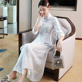 QZYC-2003新品复古文艺中国风连衣裙女装改良旗袍长款气质茶服WY
