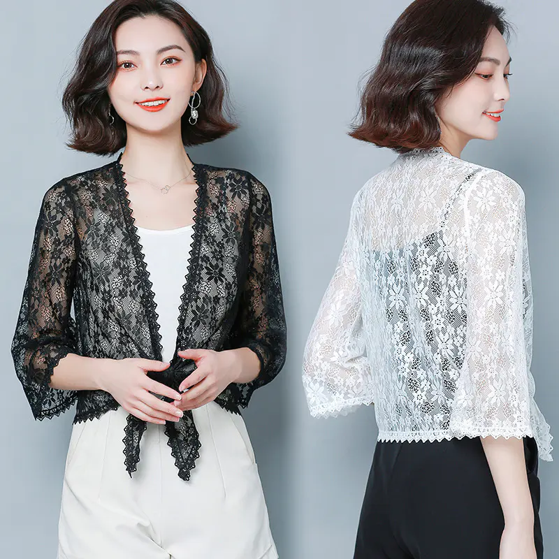 kql  402h6021小披肩百搭短款大码蕾丝开衫防晒