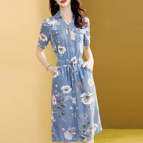 HT-1142新款碎花牛仔连衣裙