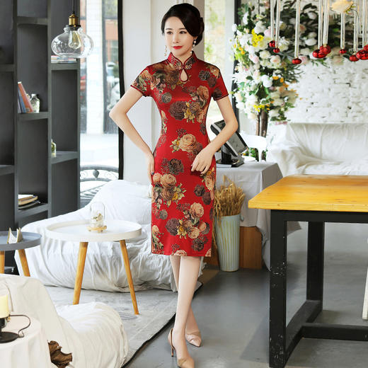 MQ-18Q332夏季新款中长款良水滴领修身大码旗袍YY 商品图1