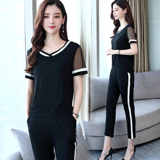 DD-9075夏季新款时尚韩版修身短袖T恤休闲小脚运动裤两件套 商品图2