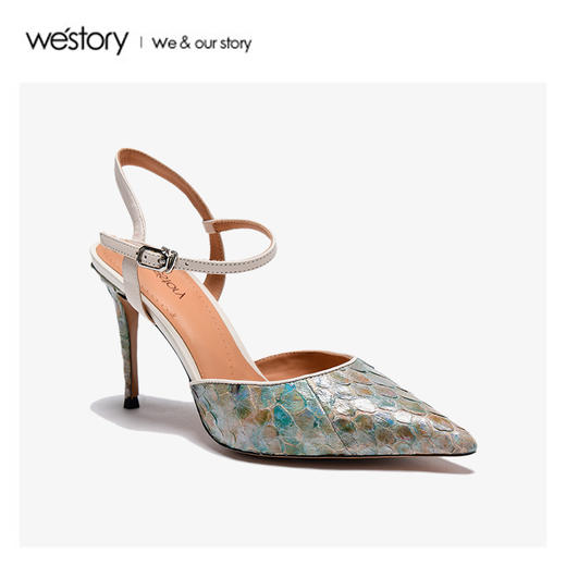 westory2020年夏新品包头高跟蛇纹细跟流行网红ins凉鞋W20BH60711 商品图3