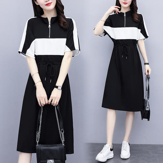 DD-7057夏大码女装新款撞色V领休闲气质收腰显瘦连衣裙 商品图2