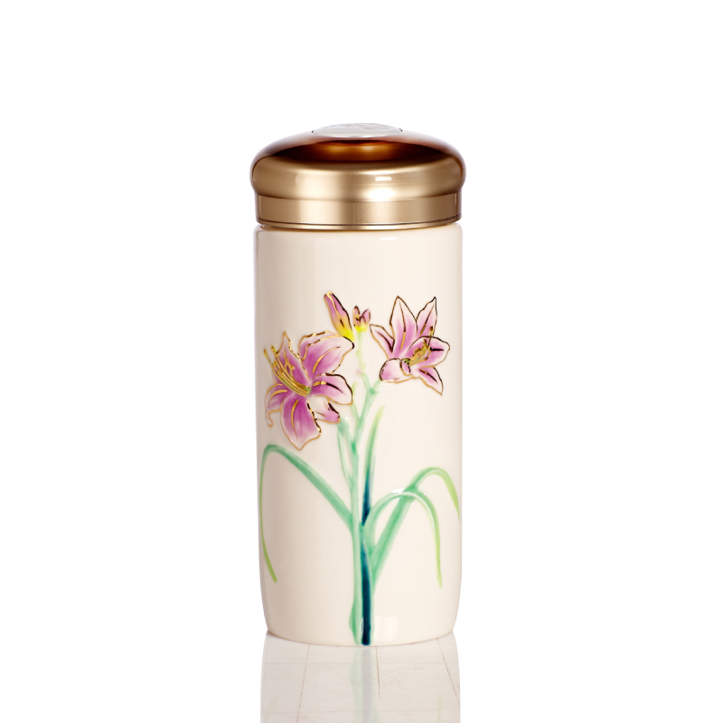 萱草花随身杯双层300ml