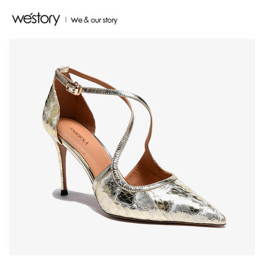 westory2020年夏新品高跟鞋细跟包头流行蛇纹舒适凉鞋W20BH60721 商品图3
