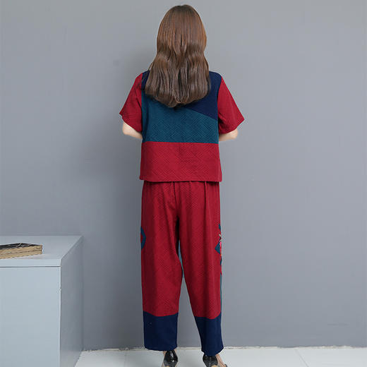 MQ-TZ212夏季大码宽松复古刺绣阔腿裤时尚棉麻两件套YY 商品图3