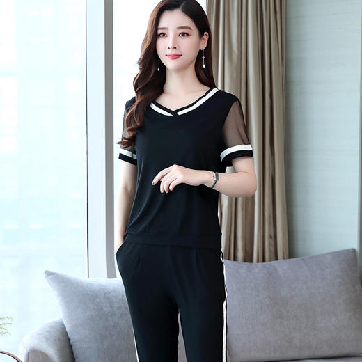 DD-9075夏季新款时尚韩版修身短袖T恤休闲小脚运动裤两件套 商品图3