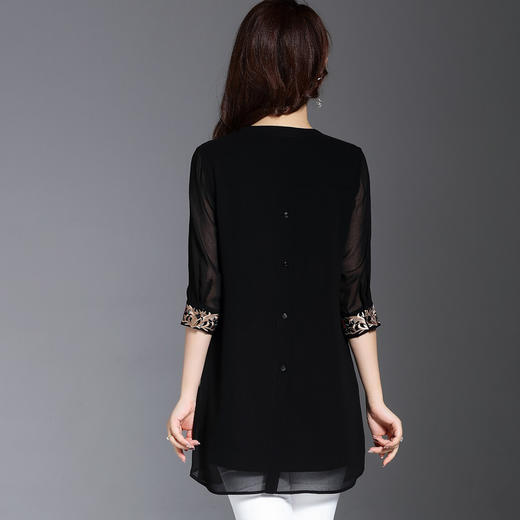 JSNH-JS6115民族风新款中老年女装钉珠刺绣宽松大码七分袖连衣裙WY 商品图2