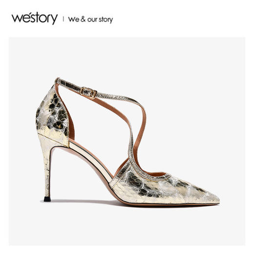westory2020年夏新品高跟鞋细跟包头流行蛇纹舒适凉鞋W20BH60721 商品图1