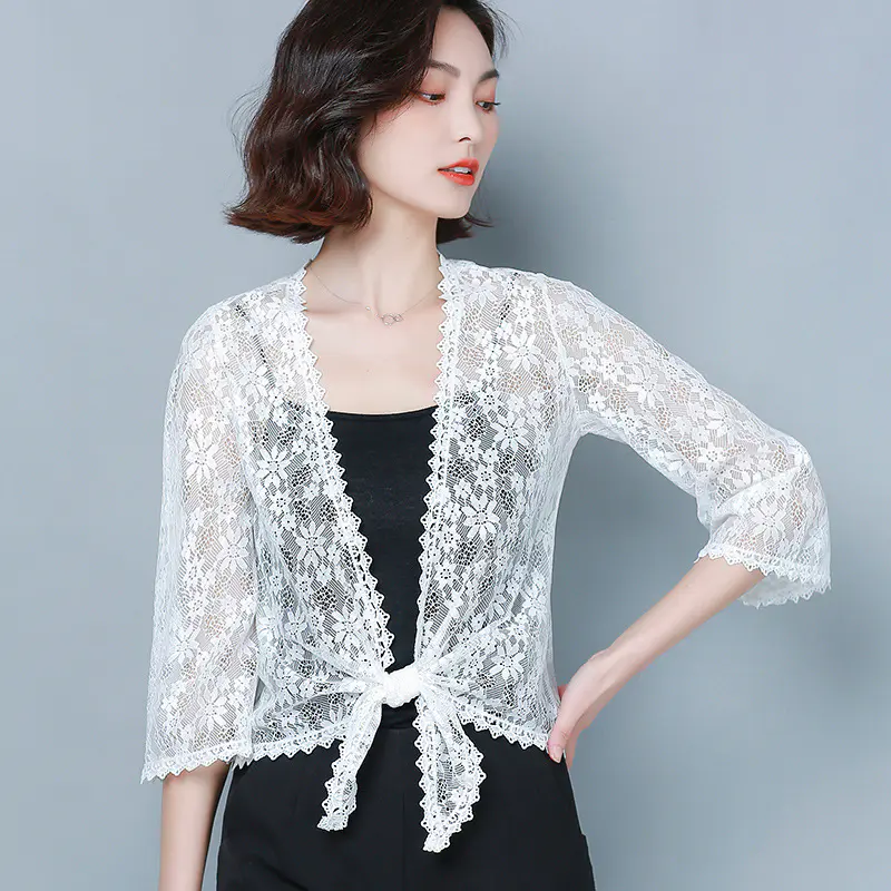 kql  402h6021小披肩百搭短款大码蕾丝开衫防晒