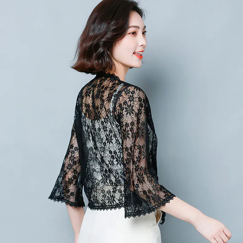 kql  402h6021小披肩百搭短款大码蕾丝开衫防晒