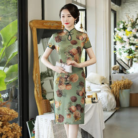 MQ-18Q332夏季新款中长款良水滴领修身大码旗袍YY