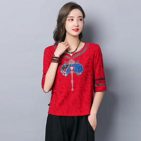 MQ-TZ207夏装复古上衣棉麻洋气民族风套装YY