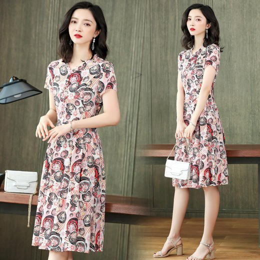 上海旗袍厂ASE-2267收腰印花时尚真丝连衣裙 商品图1