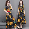 YWE AS209中袖V领印花过膝中长款优雅连衣裙 商品缩略图0