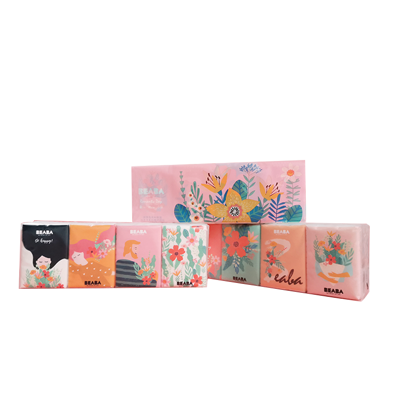 BEABA碧芭宝贝纸巾手帕纸4层8抽 8包 小包便携柔软耐拉扯纸巾