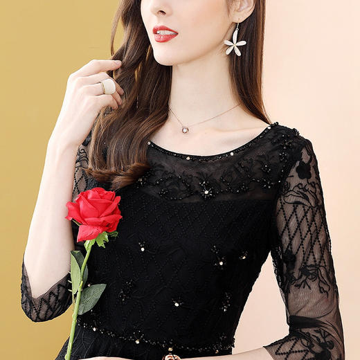 SX-51660春季新款黑色网纱刺绣连衣裙 商品图1